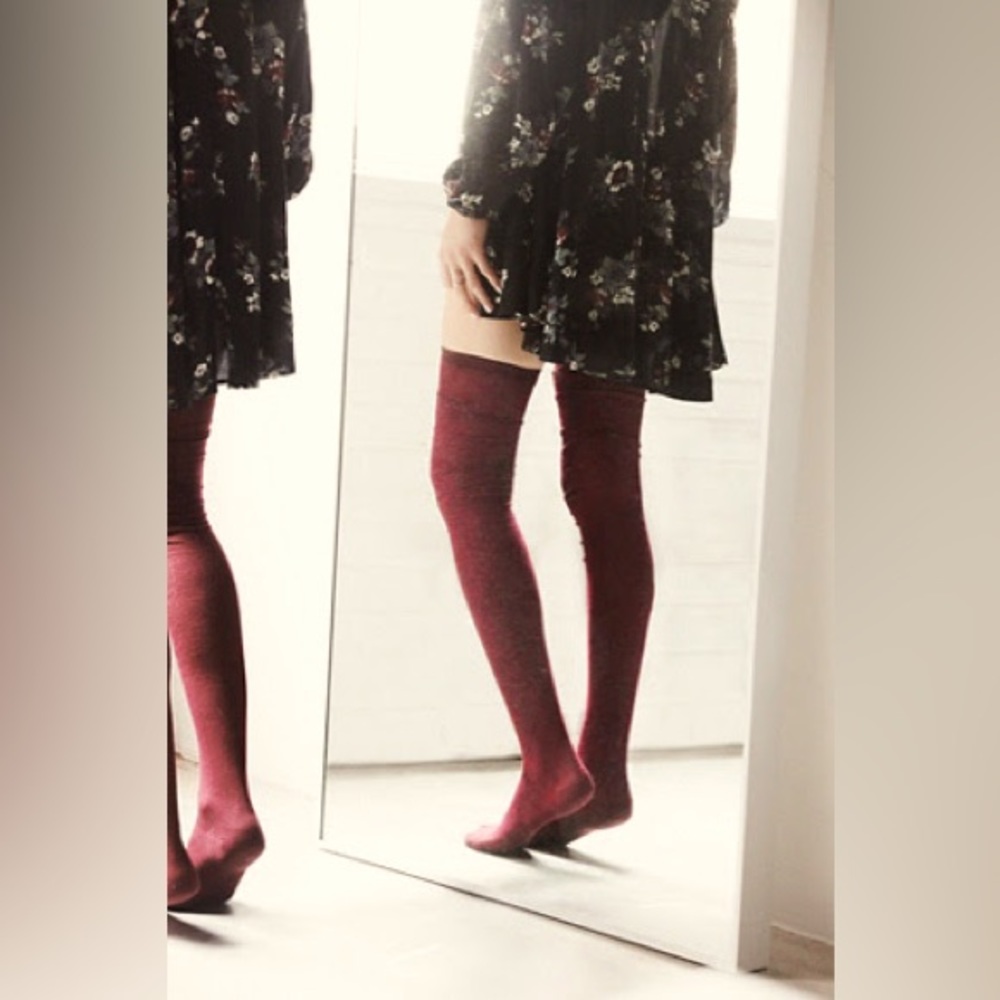 Free People Caravel Thigh Highs (Burgundy)